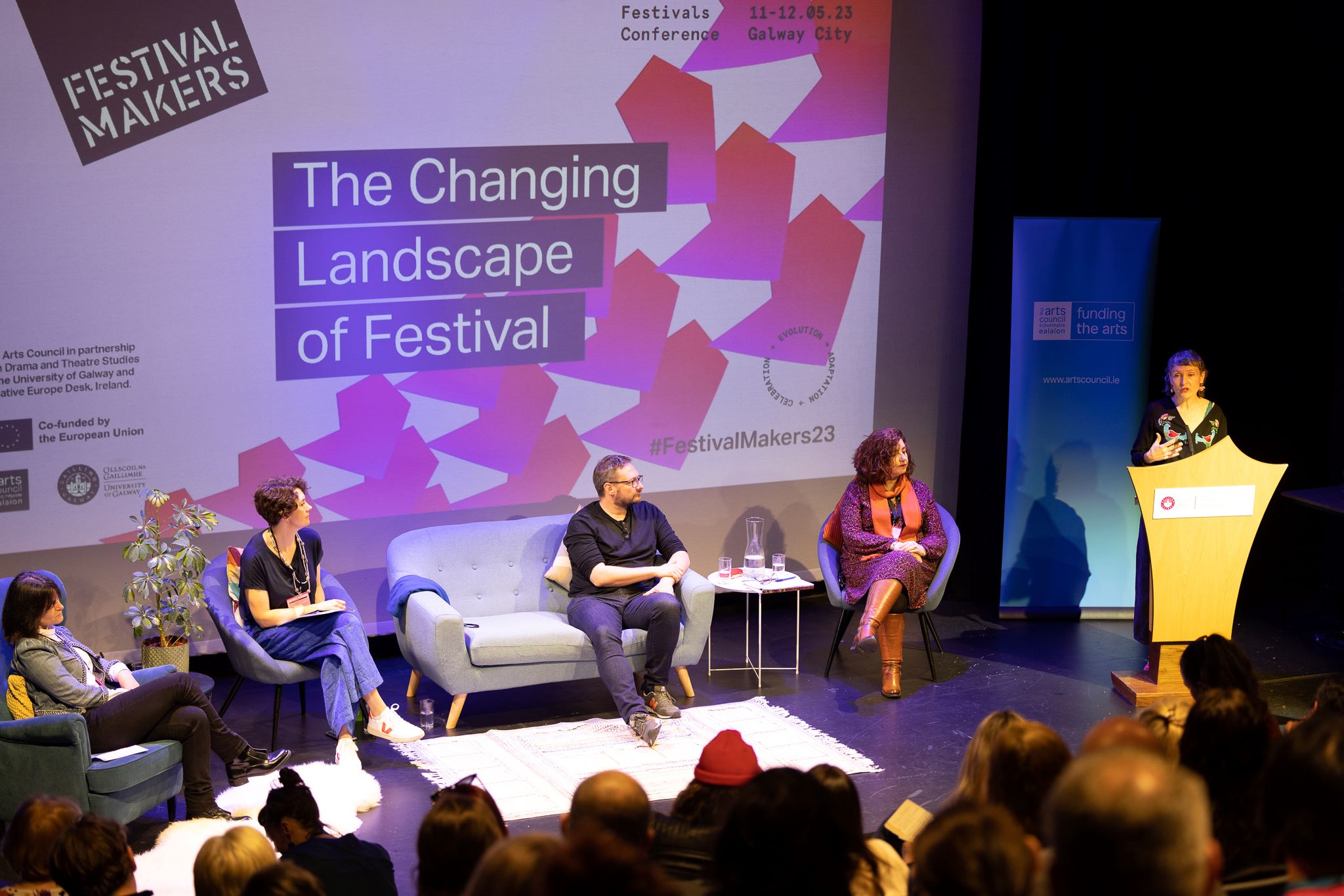 Kath Gorman, Aislinn O’hEocha, Andy Brydon, Gerardette Bailey and Tara McGowan at the Building Partnerships in Festival Practice – How partnerships can sustain and develop festival models panel in the